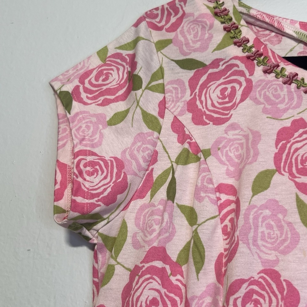 Hanna Andersson Floral Knit Midi Dress Bright Pink Size S Cotton - Picture 5 of 16